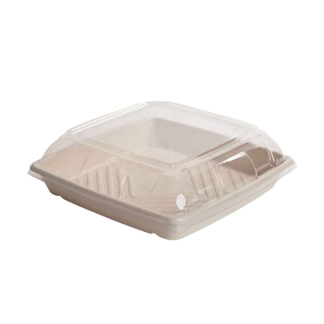 305x305x105mm Natural Square Sugarcane Platter W/ Lid 100pcs