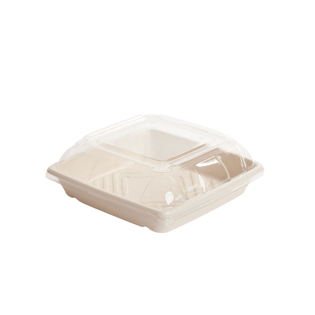 250x250x105mm Natural Square Sugarcane Platter W/ Lid 100pcs