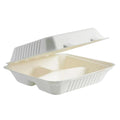 23x23x8cm/9x9x3" 3-Compartment White Sugarcane Clamshell 200pcs