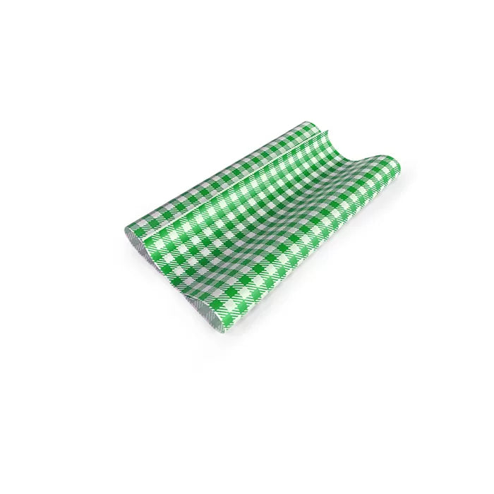 Greaseproof Paper Gingham Green 190x300mm 200pcs