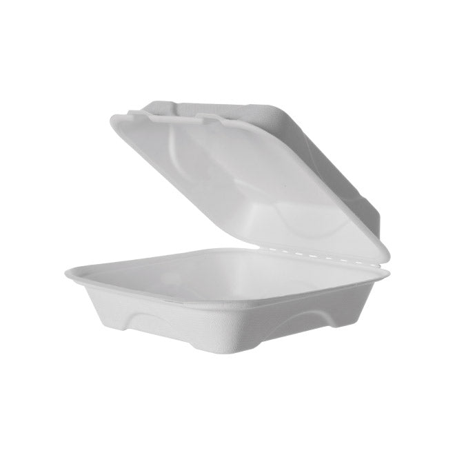 P226S0398 ECO-PRODUCTS 203x203x76mm/8x8x3" White Sugarcane Clamshell 200pcs