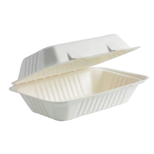 23x15x8cm/9x6x3" White Sugarcane Clamshell 250pcs