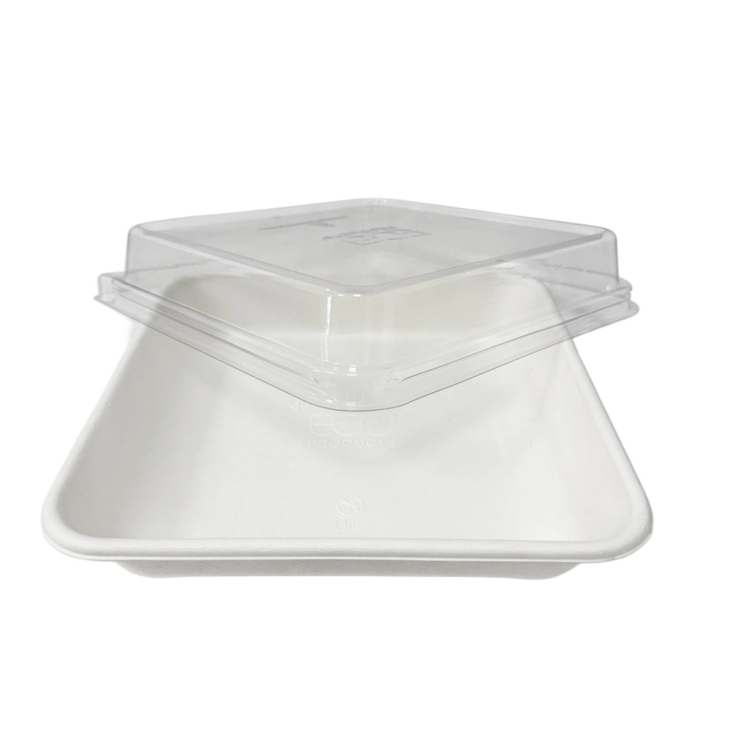 218x218x70mm Sugarcane Container W/ PLA Lid 200pcs